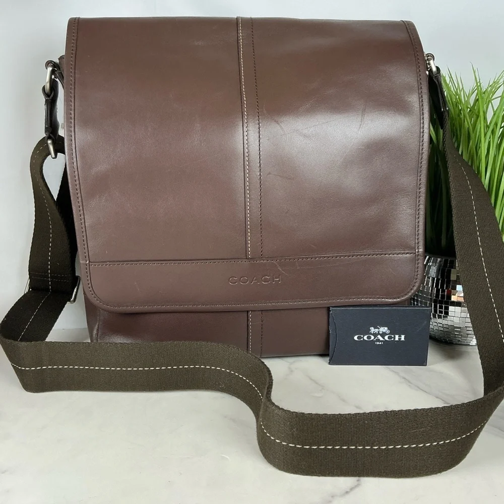 Coach Lexington Brown Mahogany Unisex Men Leather‎ Map Messenger Bag Work NWT